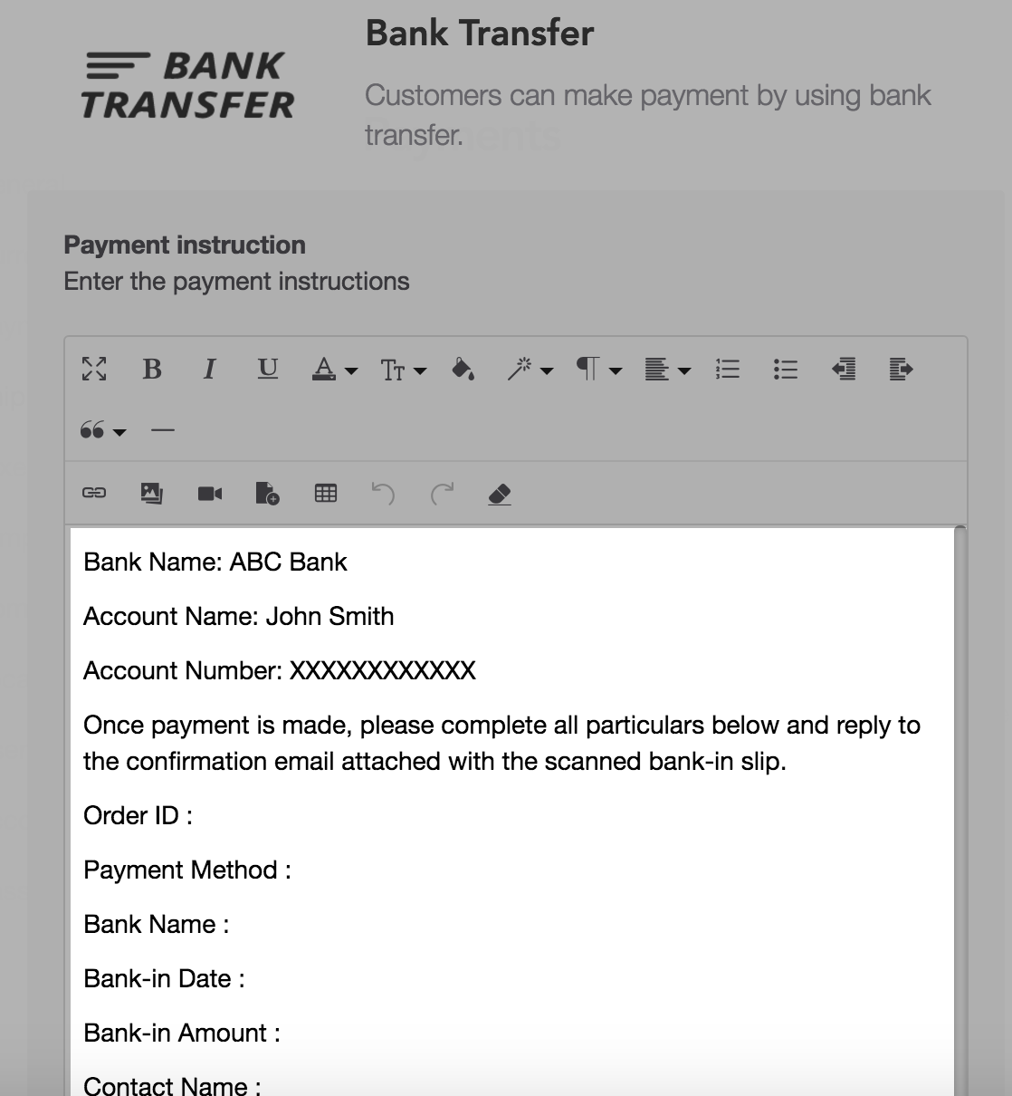 Add Bank Transfer Payment Method EasyStore